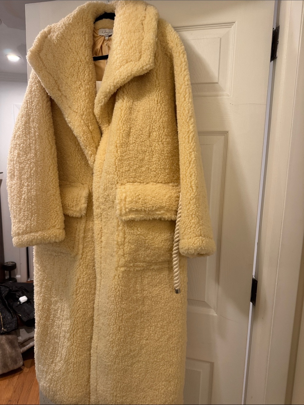 Long Cream Teddy Coat with Oversized Collar